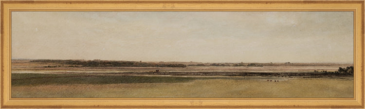 Framed Rust Meadow. Frame: Traditional Gold. Paper: Rag Paper. Art Size: 6x23. Final Size: 7'' X 24''