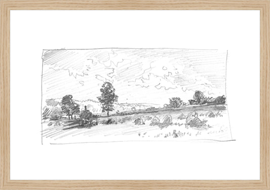 Framed Charcoal Trees 2. Frame: Natural Oak. Paper: Rag Paper. Art Size: 13x19. Final Size: 14'' X 20''