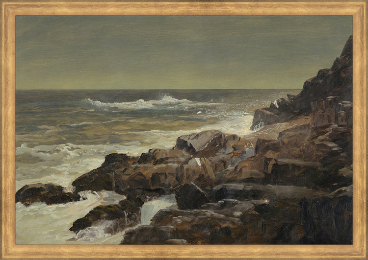 Framed Seashore. Frame: Timeless Gold. Paper: Rag Paper. Art Size: 13x19. Final Size: 14'' X 20''