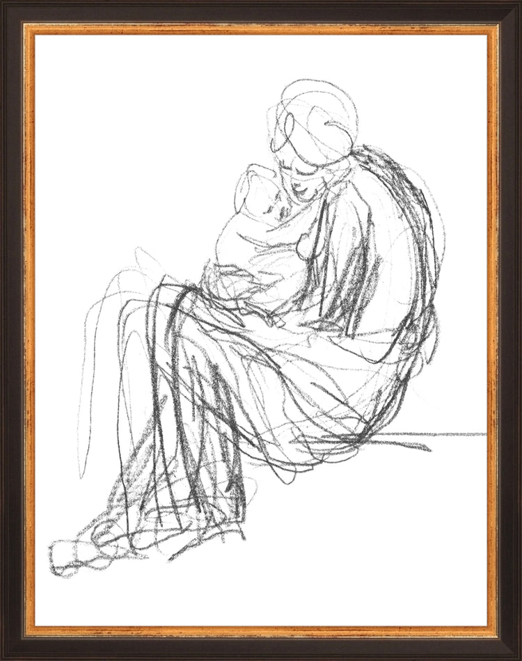 Framed Motherhood. Frame: Traditional Black and Gold. Paper: Rag Paper. Art Size: 13x10. Final Size: 14'' X 11''