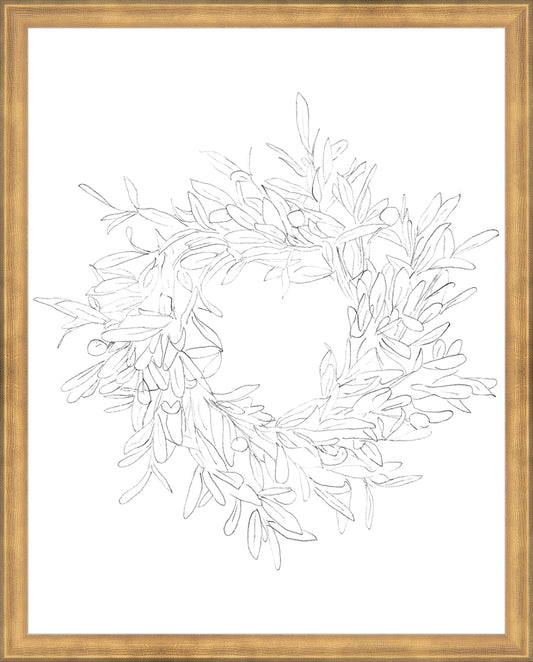 Framed OLIVE WREATH. Frame: Timeless Gold. Paper: Rag Paper. Art Size: 19x15. Final Size: 20'' X 16''