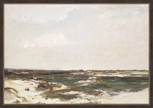 Framed Calais Dunes. Frame: Traditional Black and Gold Beaded. Paper: Watercolor Paper. Art Size: 18x26. Final Size: 19'' X 27''