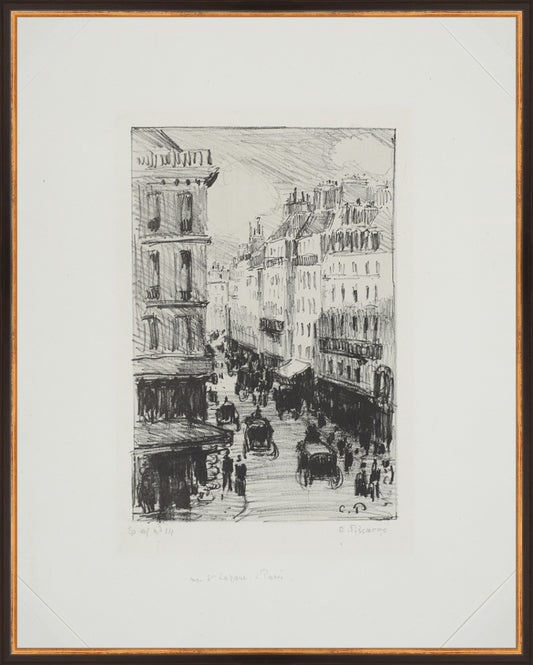 Framed Paris Streets. Frame: Traditional Black and Gold. Paper: Rag Paper. Art Size: 29x23. Final Size: 30'' X 24''