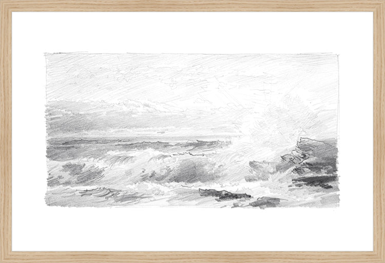 Framed Seascape 4. Frame: Natural Oak. Paper: Rag Paper. Art Size: 16x24. Final Size: 17'' X 25''