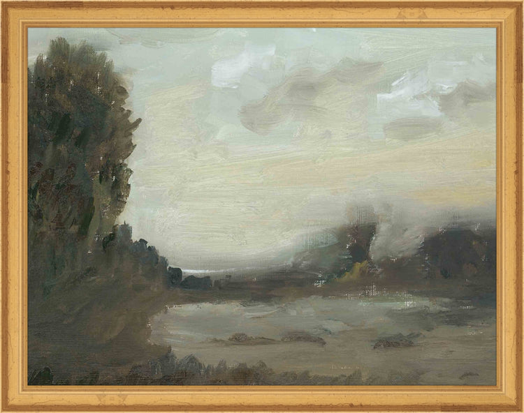 Framed Midnight Landscape. Frame: Traditional Gold. Paper: Rag Paper. Art Size: 10x13. Final Size: 11'' X 14''