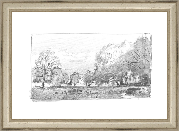 Framed Charcoal Trees 1. Frame: Traditional Silver. Paper: Rag Paper. Art Size: 7x10. Final Size: 8'' X 11''