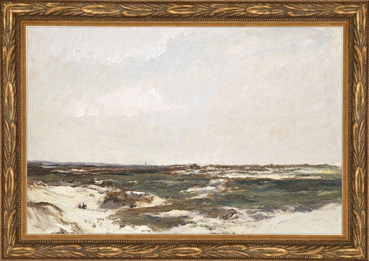 Framed Calais Dunes. Frame: Embellished Antique Gold. Paper: Rag Paper. Art Size: 6x9. Final Size: 7'' X 10''