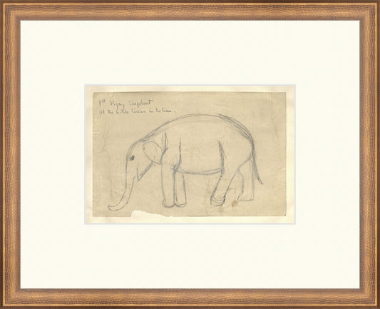 Uploaded Art:Elephant Kids Spaces copy.jpg. Frame: Timeless Bronze. Paper: Rag Paper. Art Size: 6x9. Final Size: 13'' X 16''