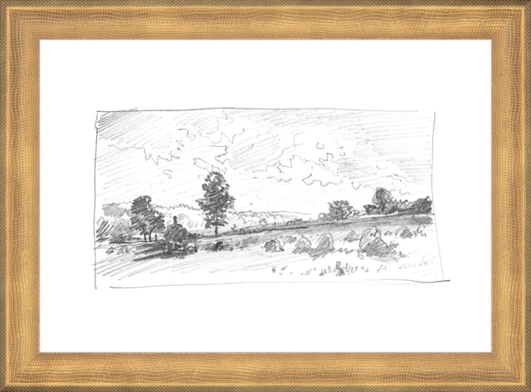 Framed Charcoal Trees 2. Frame: Timeless Gold. Paper: Rag Paper. Art Size: 7x10. Final Size: 8'' X 11''