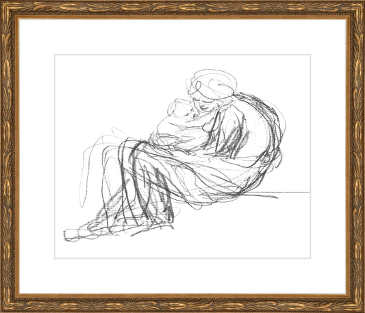 Framed Motherhood. Frame: Embellished Antique Gold. Paper: Rag Paper. Art Size: 8x10. Final Size: 12'' X 14''