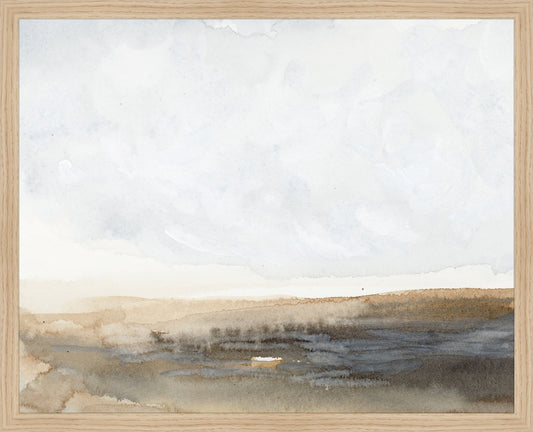 Framed Rust Landscape. Frame: Natural Oak. Paper: Rag Paper. Art Size: 16x20. Final Size: 17'' X 21''