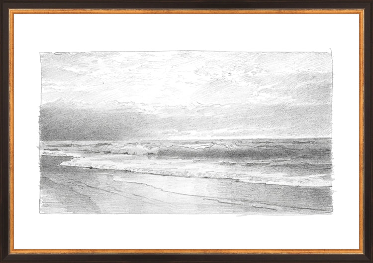 Framed Seascape 2. Frame: Traditional Black and Gold. Paper: Rag Paper. Art Size: 13x19. Final Size: 14'' X 20''