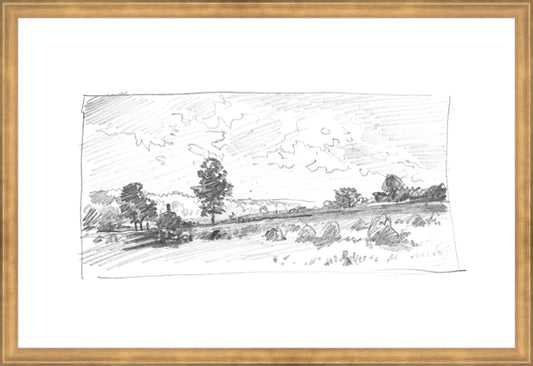 Framed Charcoal Trees 2. Frame: Timeless Gold. Paper: Rag Paper. Art Size: 16x24. Final Size: 17'' X 25''
