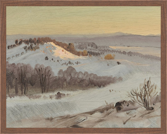 Framed Mountain View. Frame: Dark Walnut. Paper: Rag Paper. Art Size: 15x19. Final Size: 16'' X 20''