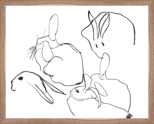 Framed Rabbits. Frame: Natural Walnut. Paper: Rag Paper. Art Size: 15x19. Final Size: 16'' X 20''
