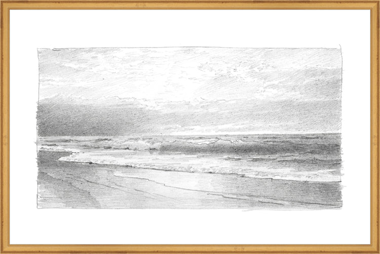 Framed Seascape 2. Frame: Traditional Gold. Paper: Rag Paper. Art Size: 19x29. Final Size: 20'' X 30''