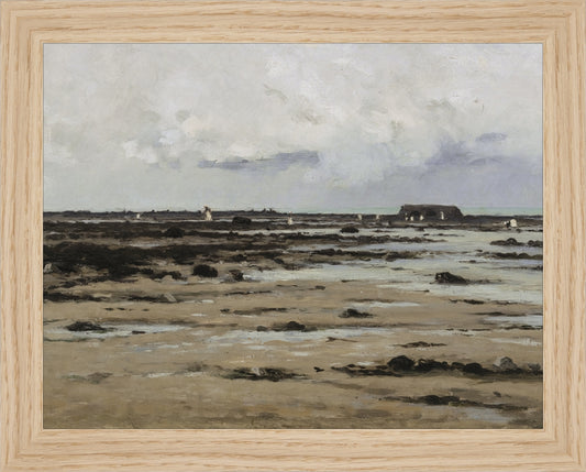 Framed LOW TIDE. Frame: Natural Oak. Paper: Rag Paper. Art Size: 7x9. Final Size: 8'' X 10''