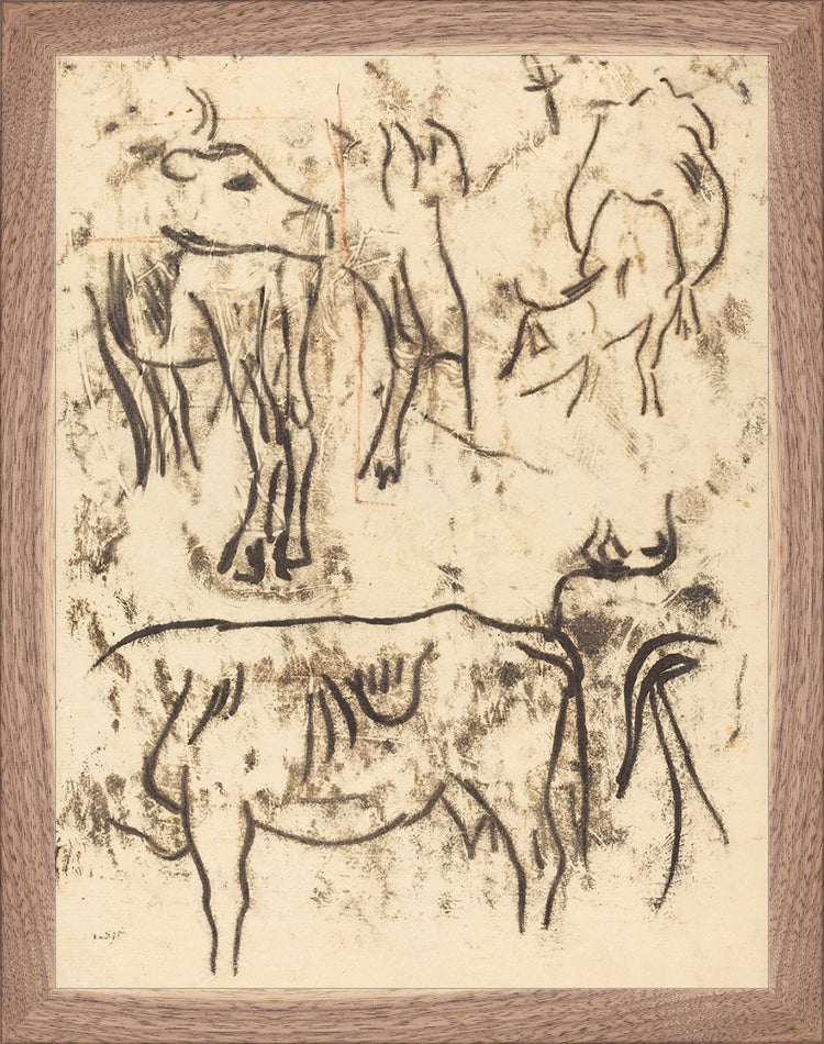 Framed Herd Study. Frame: Natural Walnut. Paper: Rag Paper. Art Size: 13x10. Final Size: 14'' X 11''