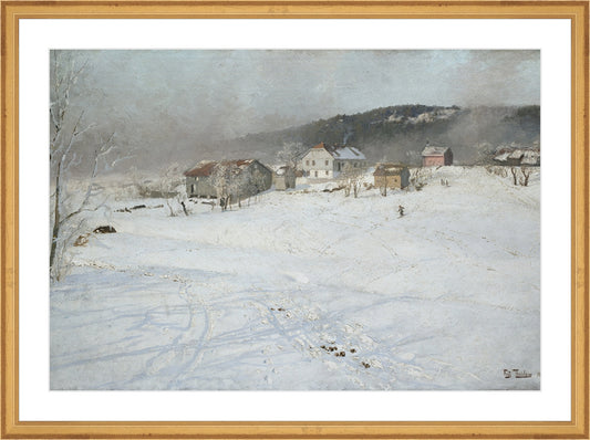 Framed Village. Frame: Traditional Gold. Paper: Rag Paper. Art Size: 14x20. Final Size: 18'' X 24''