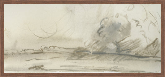 Framed Watercolor Landscape Study I. Frame: Dark Walnut. Paper: Rag Paper. Art Size: 13x29. Final Size: 14'' X 30''