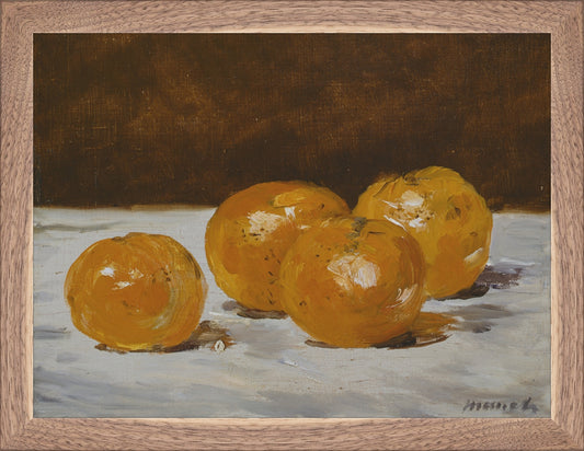 Framed Mandarine Still Life. Frame: Natural Walnut. Paper: Rag Paper. Art Size: 9x12. Final Size: 10'' X 13''