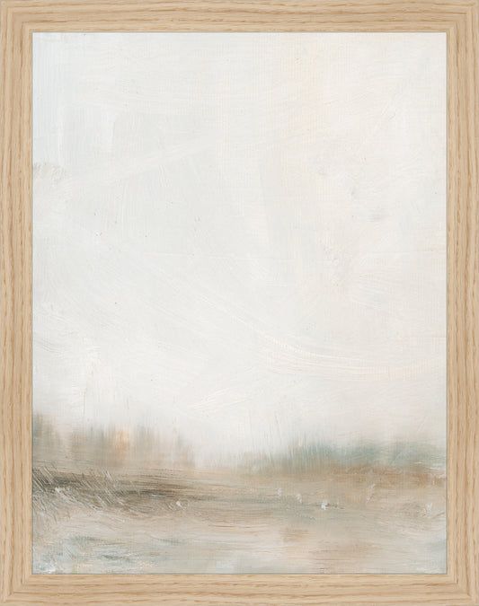 Framed Hazy Landscape. Frame: Natural Oak. Paper: Rag Paper. Art Size: 13x10. Final Size: 14'' X 11''