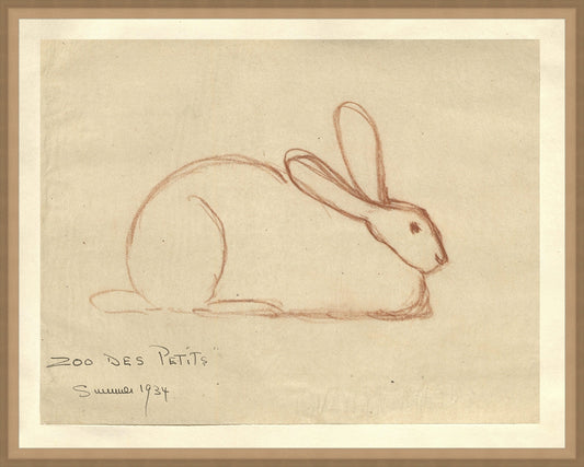 Framed Bunny. Frame: Bevel Sand. Paper: Rag Paper. Art Size: 15x19. Final Size: 16'' X 20''