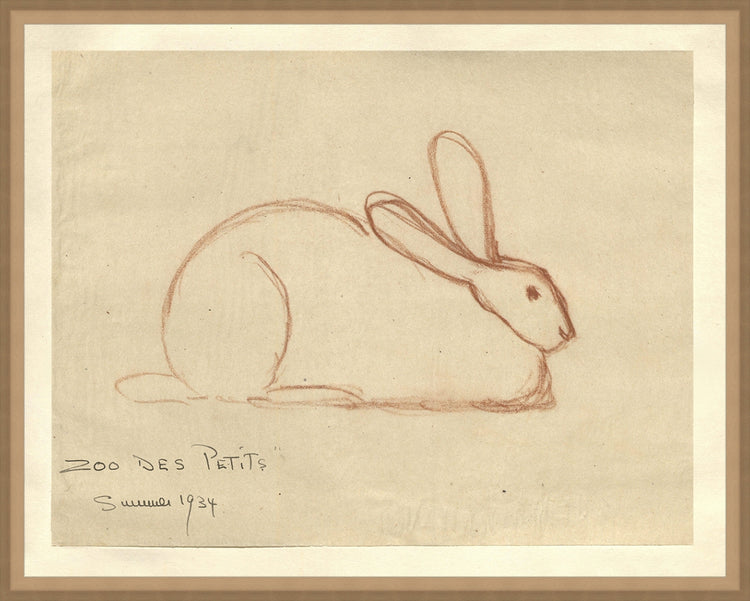 Framed Bunny. Frame: Bevel Sand. Paper: Rag Paper. Art Size: 15x19. Final Size: 16'' X 20''