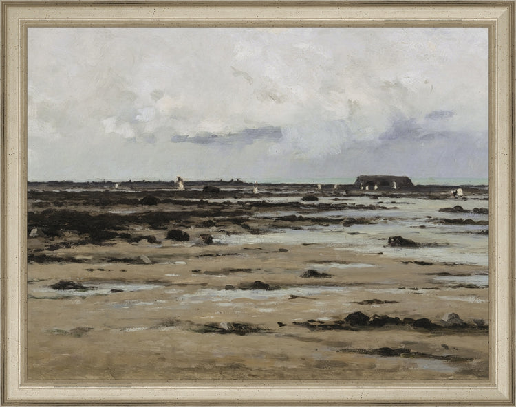 Framed LOW TIDE. Frame: Traditional Silver. Paper: Rag Paper. Art Size: 10x13. Final Size: 11'' X 14''