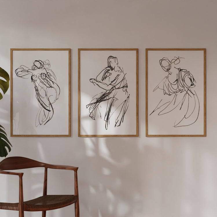 Neutral Set of 3 Ink Figure Studies | Neutral Set Art | Modern Drawing Set | Set Prints 3 | Set of Neutral Art | Female Figure Art Giclee